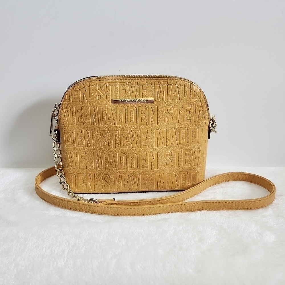 STEVE Madden Mustard Yellow Gold Chain Faux Leather Crossbody Bag Purse